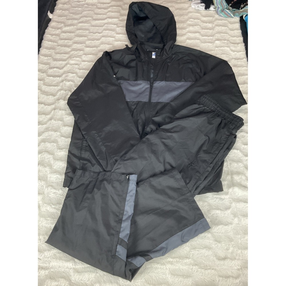 Vintage Starter Mens Tracksuit Jacket Large Pants Medium Black Gray Windbreaker
